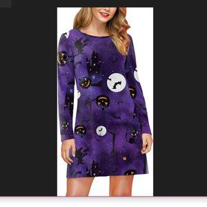 NEW Women’s Halloween Long Sleeve Purple Midi Dress.